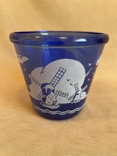 Vintage Hazel Atlas wiatrak kobaltowy niebiesko-biały mini wiadro do lodu w idealnym stanie wysokość 4"