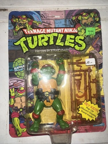 1988 TMNT Raphael Pop Up Mutant Display 10 Back MOSC MOC Playmates Hard Head