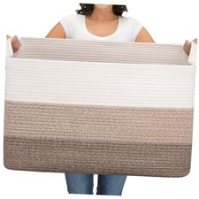 Extra Large Blanket Basket Cotton Rope Woven Laundry 110L Gradient Brown