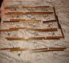 36 Vintage Wooden Pants Hangers Skirt Slacks with Metal Clamps