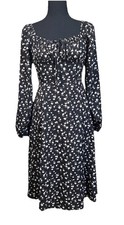 SHEIN Puff Sleeve Floral Milkmaid Babydoll Midi Dress Size 2 Coquette