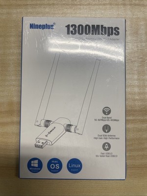 Wireless USB Wifi Adapter for PC - Nineplus 1300Mbps Dual 5Dbi Antennas 5G/2.4G