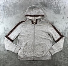 PINK Victoria's Secret Hoodie Womens Medium Gray Full Zip Sequin Logo Tape