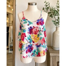 Vintage Y2K Vestique Watercolor Floral Layered Ruffle Cami Tank Top  Small