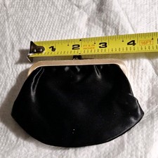 Vintage Fabric Coin Purse Clutch Black Brass Kiss Lock Clasp Satin Lined