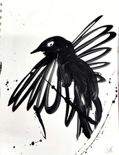 CORBELLIC MONOCHROMATIC 12X12 INDIAN BIRD GALLERY INK PAINTING SIGNED ORIGINAL