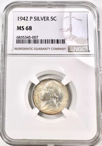 1942 Silver Jefferson Nickel NGC MS-68 ~ Huge Registry Score!