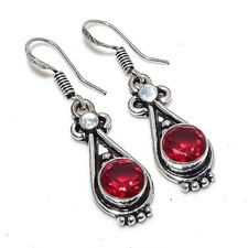 Pink Rubellite Gemstone Handmade 925 Sterling silver Jewelry Earring Size 1.4"