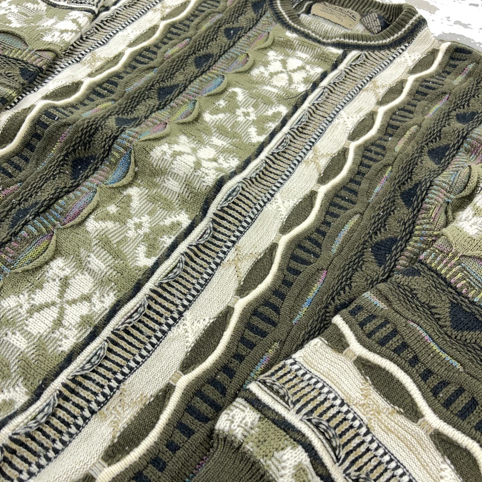 Suéter Tejido 3D De Colección Hombres XL Verde Texturizado Biggie Cosby Abuelo Años 90 Y2K Años 2000 Foto 3 de 4