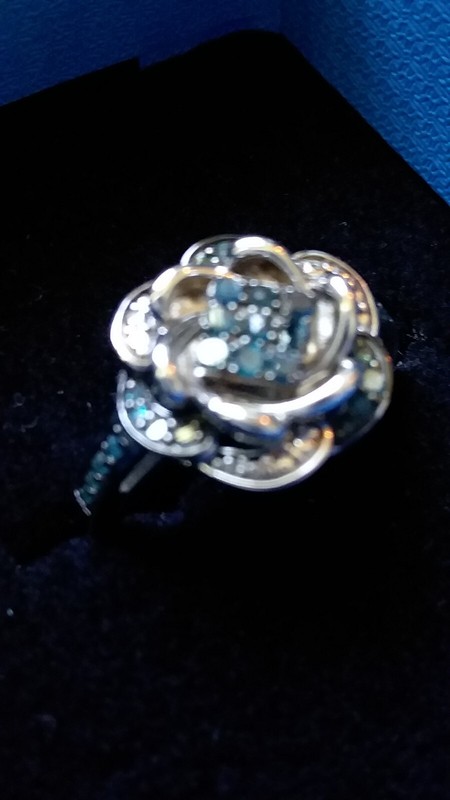 Genuine Blue Diamond Rose Diamonds in Floral Flower Setting SIZE 9
