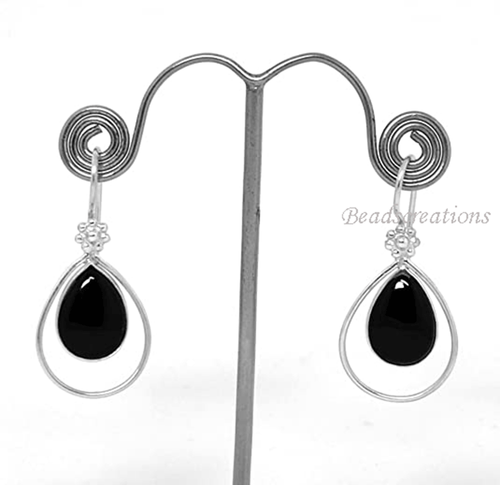 925 Sterling Silver Pear Black Onyx Gemstone Dangle Earring For Christmas Gift  - Picture 1 of 2