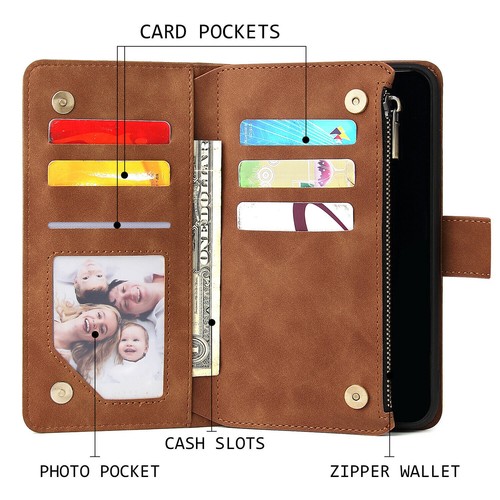 Zipper Flip Wallet Leather Card Case Cover For iPhone 14 13 12Pro 11 XR 7 8 Plus - Picture 7 of 36