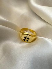 925 Sterling Silver Ring, Gold Signet Ring, Four Leaf Clover, Irish, Good Luck