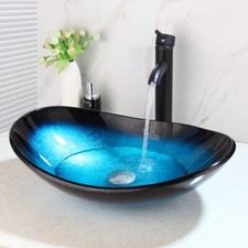 FA Bathroom Combo Set Tempered Glass Vessel Sink Black Waterfall Faucet set
