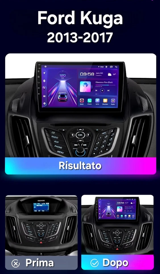 Autoradio stereo Android 9 Pollici per Ford Kuga Dal 2013 Al 2017 - Immagine 4 di 4