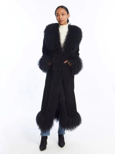 Mongolian Faux Fur Coat, long Faux Fur Coat Mongolian Long Fur and Suede - Picture 18 of 23