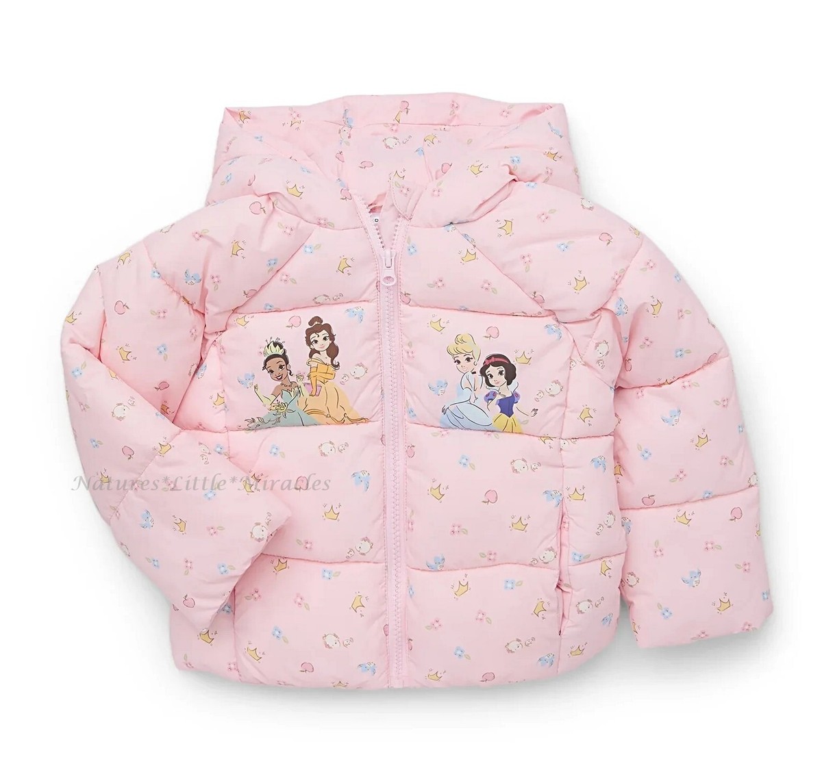 Disney Princess Girls Puffer Jacket Coat Hoodie Size