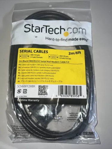 StarTech.com 2m Black DB9 RS232 Serial Null Modem Cable F/F SCNM9FF2MBK  New