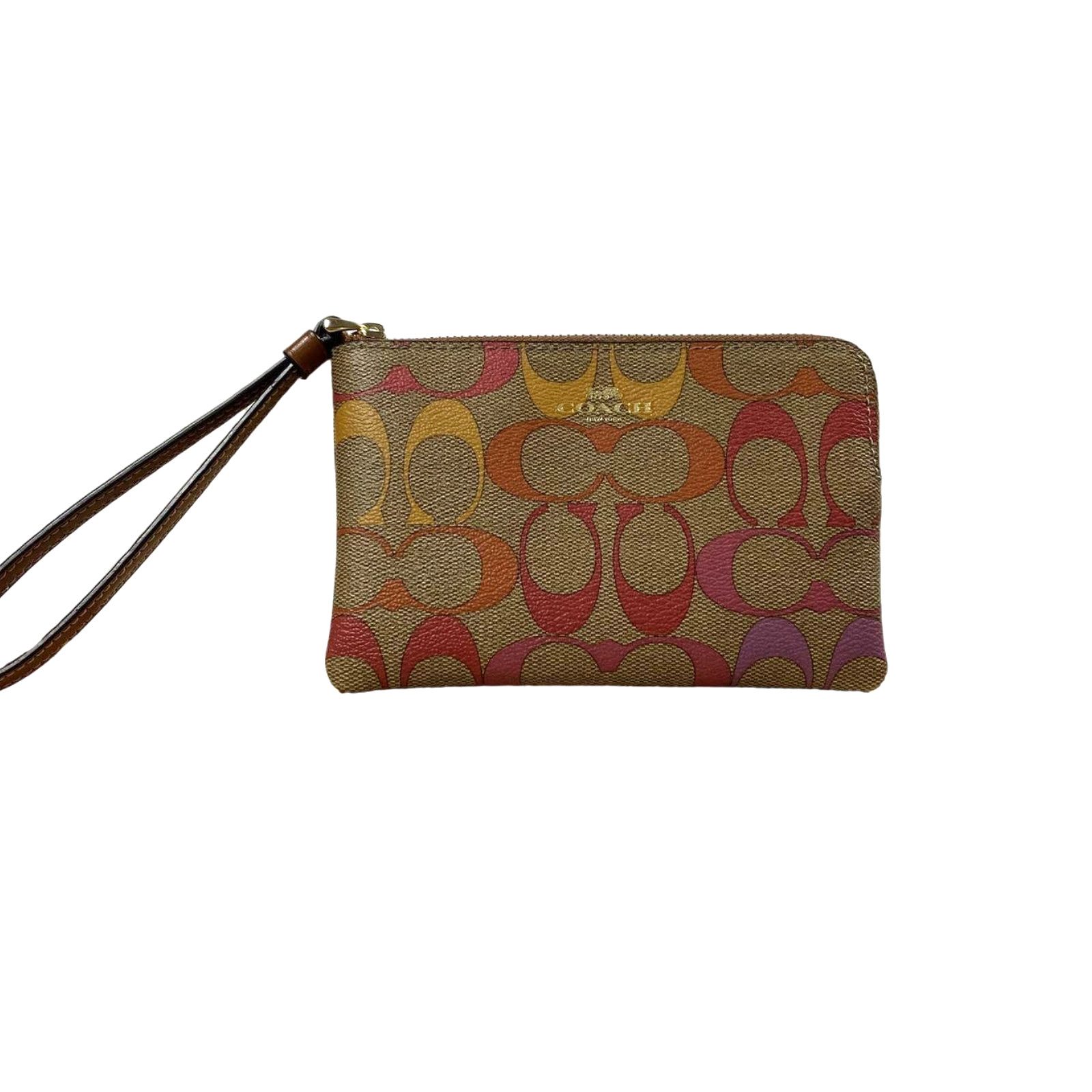 Coach Corner Zip Rainbow Signature Wristlet NWOT C186… Gem