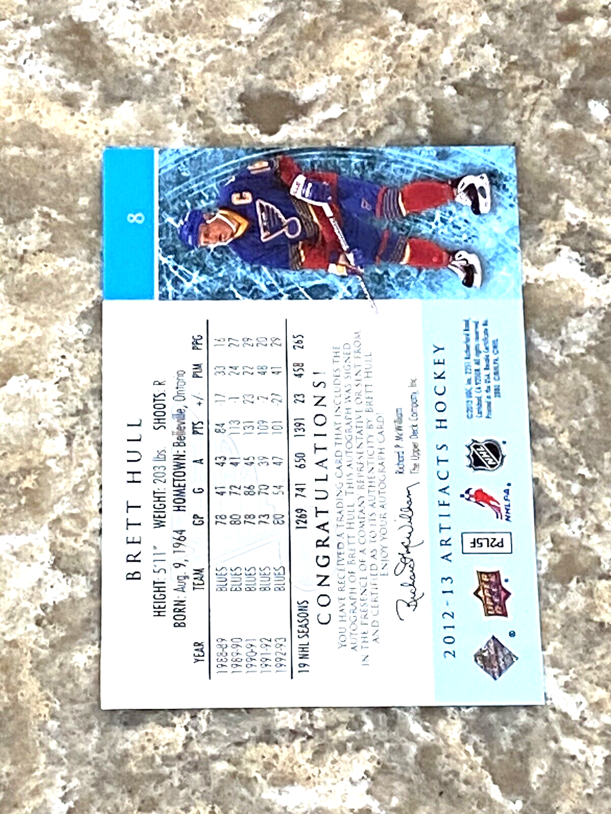 2012-13 Upper Deck Artifacts Autograph Brett Hull #8 Auto St. Louis Blues 2/5 - Picture 3 of 3