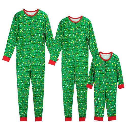 Christmas Casual Pajamas Adult Kids Family Matching Xmas Tree Nightwear Green