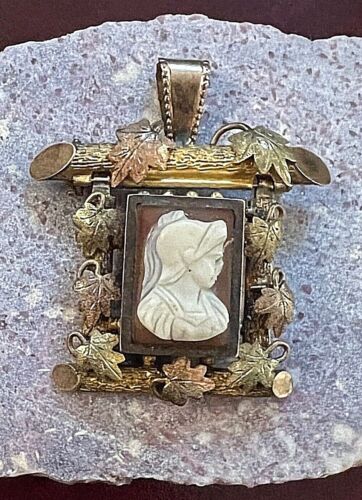 Antique 19th Cent. Gold Filled Sardonyx Cameo Hid… - image 1