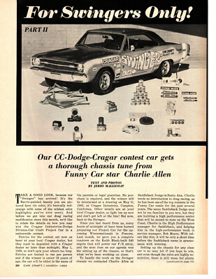 1969 DODGE DART SWINGER / CAR CRAFT PROJECT CAR ~ CHASSIS TUNE ARTICLE / AD