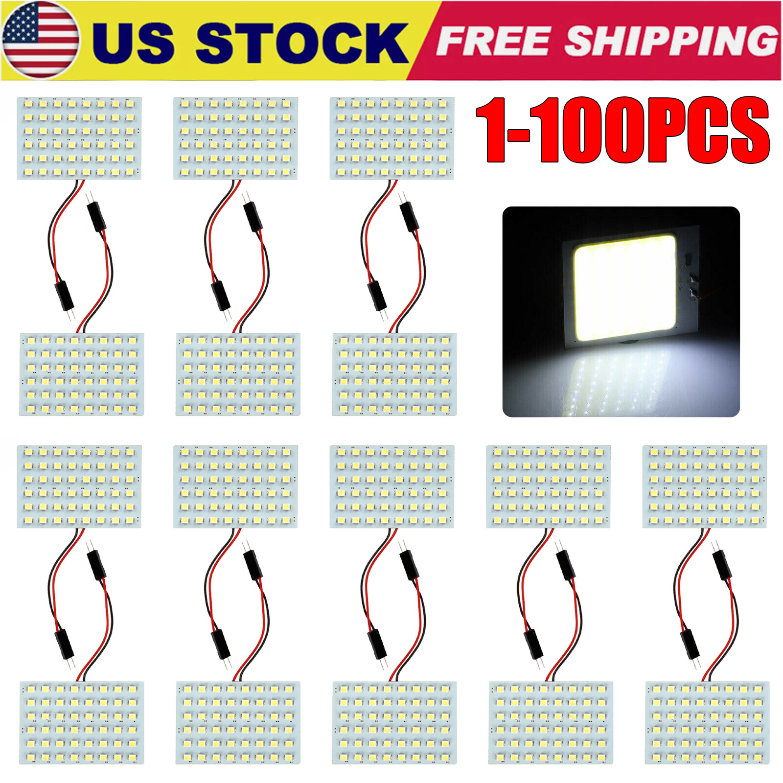 Lot White LED 48SMD Car Festoon T10 BA9S Panel Interior Dome