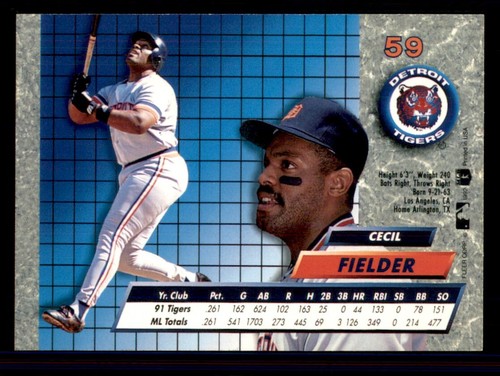 1992 Fleer Ultra #59 Cecil Fielder - Detroit Tigers - Picture 2 of 3