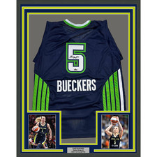 Framed Facsimile Autographed Paige Bueckers 35x39 Blue Reprint Laser Auto Jersey