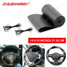 USA black 38cm Genuine Leather DIY Auto Car Steering Wheel Cover Neddle & Thread