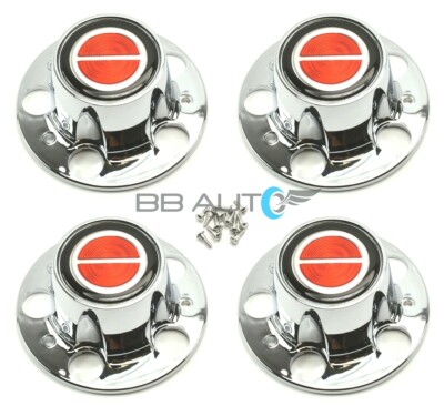New Chrome Red Wheel Hub Center Caps Set for 1984-1997 Ranger