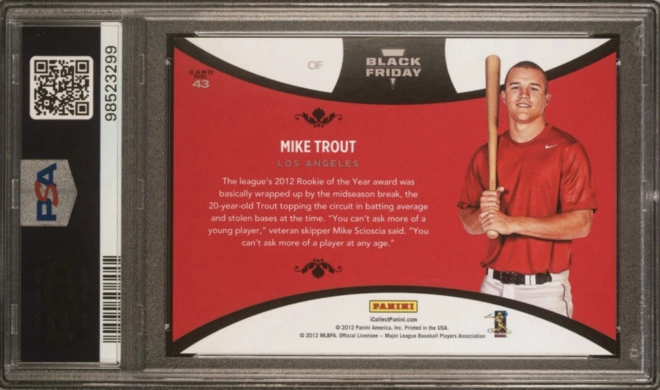 2012 PANINI BLACK FRIDAY 43 MIKE TROUT ROOKIE CRACKED ICE PSA 8. (POP 1)  - Image 2 of 2