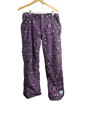 Ride Snowboards Girls L 14/16 Purple PatternedSnowboarding Ski Pants Waterproof