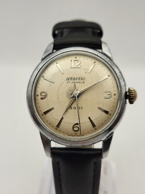 ATLANTIC 3001 Watch 17jewels Swiss Made cal.1686 . 32mm .1950s Working Good
