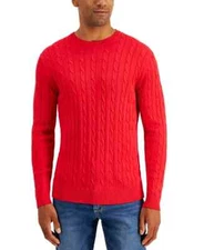 Club Room Men's Cable-Knit Cotton Sweater red ablaze, SZ L