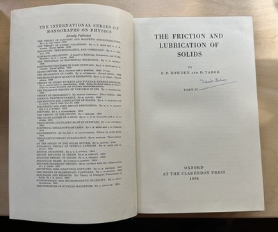 The Friction and Lubrication of Solids Bowden Tabor- Pt. 2 1964 HB- Signed
