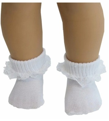 White Lace Anklet Socks fit 15 -18'' Doll - American Girl Bitty Baby Size Doll