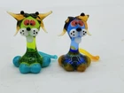 2 Vintage Miniature Murano Art Glass Lampwork Cartoon Cat Lions Glows W 365 UV