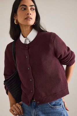 Anthropologie x Selected Ivy Langarm Strick Rundhals Cardigan Weinrot XS Neu mit Etikett