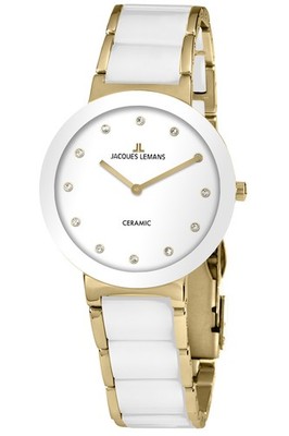 JACQUES LEMANS Damenuhr Monaco Goldfarben/Keramik Weiß 42-7L