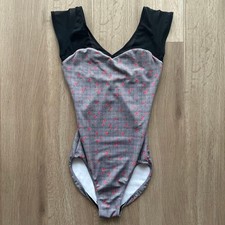 Chacott stballet Leotard M Black  Gray Check Floral Accent Used