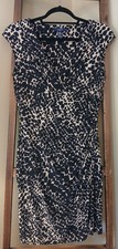 Chaps Women's Large Black Beige Leopard Print Ruched V-Neck Sheath Cap Dress