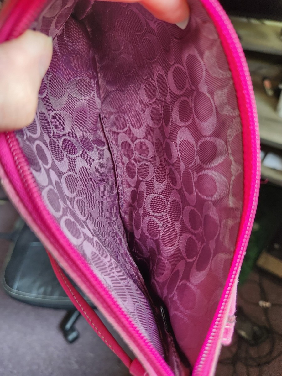Coach Vintage Suede Turnlock Legacy Wristlet Bag Magenta Hotpink