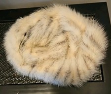 VINTAGE MINK FUR HAT BERET WOMEN'S OFF WHITE W/BLACK