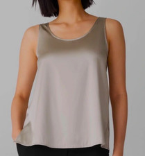 NWT 168 Eileen Fisher Almond Scoop-Neck Tank M Stretch Silk Charmeuse, Washable