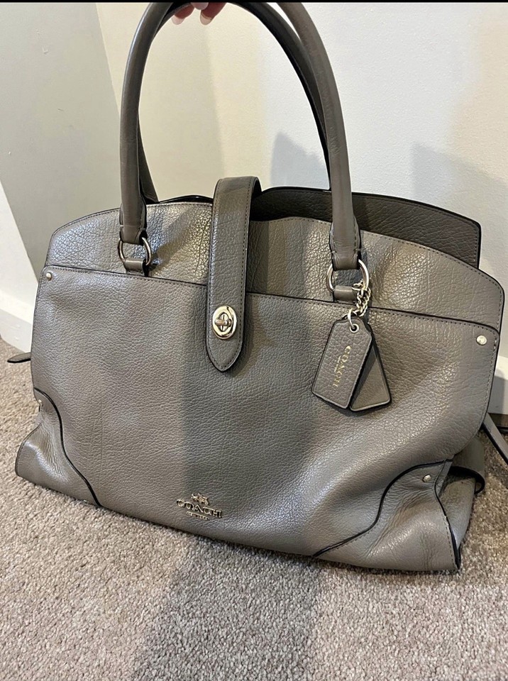 COACH Mercer 30 Grain Leather Crossbody Satchel Taupe