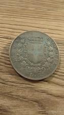 5 LIRE 1874 -SCUDO -Vittorio Emanuele II moneta Argento Stemma  Zecca Milano BB+