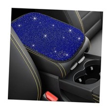 Bling Car Armrest Cover, 11.8" 8.5" Crystal Rhinestone Auto Center Black Blue