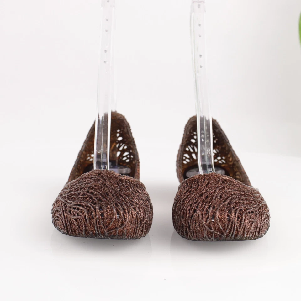 Melissa Campana Mujer Papel Ballet Plano Talla 8 Bronce Brillo Sin Cordones Jalea Zapato Foto 3 de 4